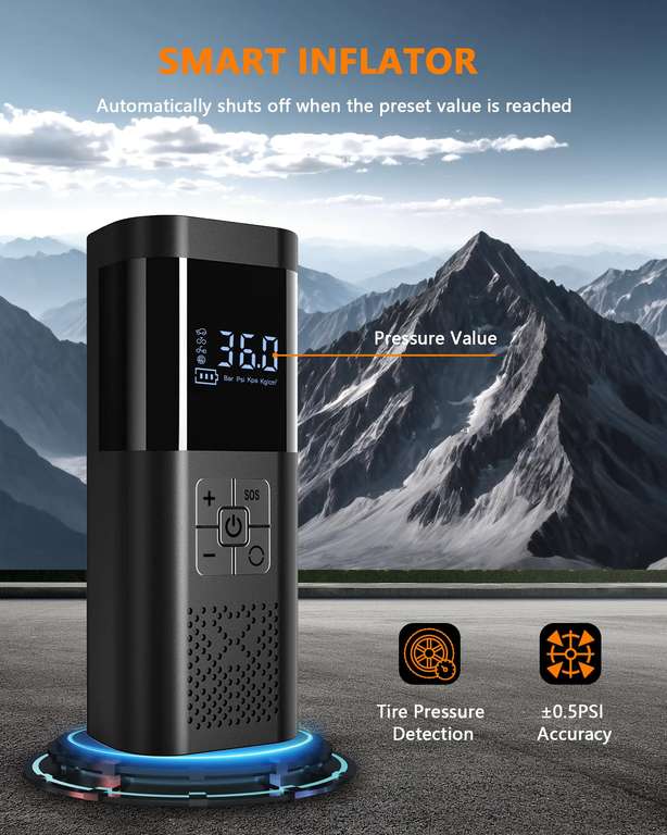 Compresseur D'air Portable Sans Fil - Gonfleur Pneus Digital 120W, Batterie Rechargeable Pour Voiture, Vélo - 10
