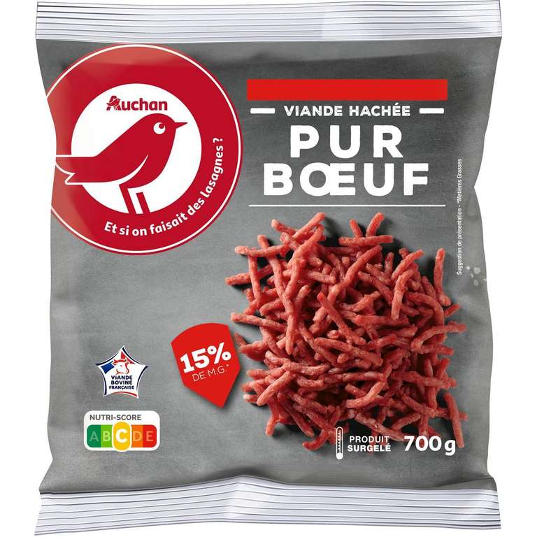 Sachet de Viande hachée surgelé Auchan - 100% pur bœuf, 15% MG, 700g (Via 4.18€ sur la carte de fidélité) - Chambray-lès-Tours (37)