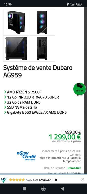 PC Fixe Dubaro Sale System AG959 - Ryzen5 7500F, RTX 4070 Super, 32Go DDR5, B650 - (Reconditionné, Parfait état)
