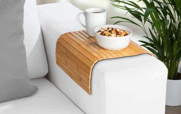 Plateau De Canapé Bambou Yesaler - Pliable Et Rotatif 360° - Support Réglable Pour Accoudoirs