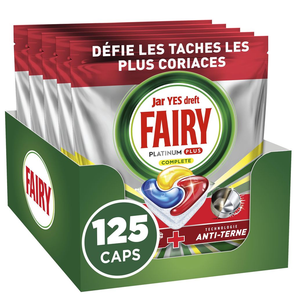 125 dosettes Fairy Platinum Plus Tablettes Lave-Vaisselle Tout-en-1 Parfum Citron (via Prévoyez et Économisez)