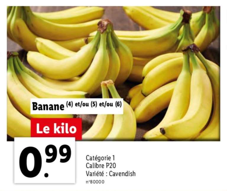 Banane Cavendish - Cat 1, Calibre P20 (le kg)
