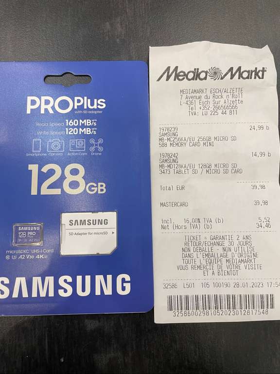 Carte mémoire MicroSDXC Samsung Pro Plus - 128 Go (Esch-sur-Alzette - Frontaliers Luxembourg)