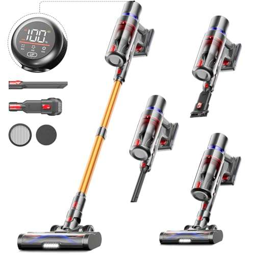 Aspirateur Balai Sans Fil 550W/45Kpa - Autonomie 60min, Anti Poils Animaux, Affichage LED