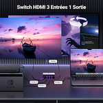 Switch HDMI 2.1 UGREEN - 8K 60Hz / 4K 120Hz, 3 Entrées & 1 Sortie, Dolby Vision/Atmos, Télécommande, Compatible PC/PS5/Xbox (Vendeur tiers)