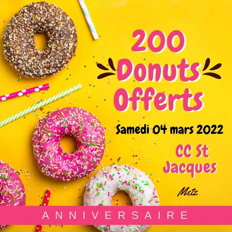 Distribution gratuite de 200 donuts aux abonnés Instagram et Facebook de Doonuts & Co - CC Saint Jacques, Metz (57)
