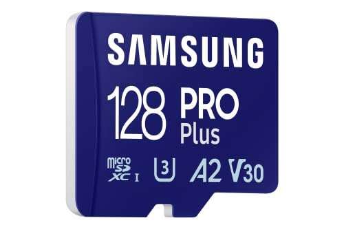 Carte mémoire microSDXC Samsung Pro Plus (2023) avec Adaptateur SD - 128 Go (Jusqu'à 180-130 Mo/s en Lecture-Écriture)