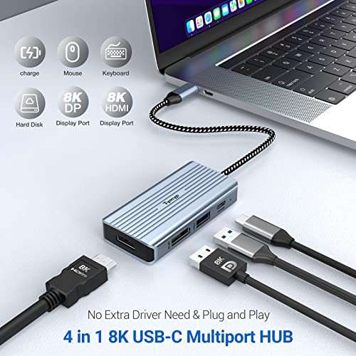Hub USB C Tymyp - 1 Port HDMI + 1 Port DP + 1 port Type C + 1 Port USB 3.0 (via coupon)