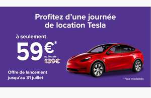 Location Tesla à 59€ le Premier Jour (incluant un forfait kilométrique de 150 km)
