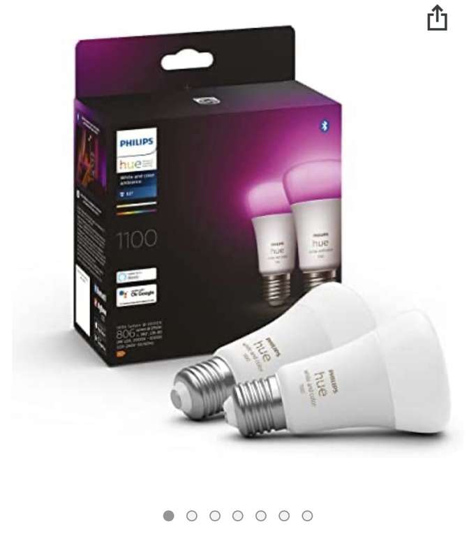 Lot de 2 ampoules LED connectée Philips Hue White & Color Ambiance - E27 1100 lumens.