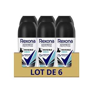 Lot de 6 Déodorant Rexona 72H Invisible Aqua - 50ml