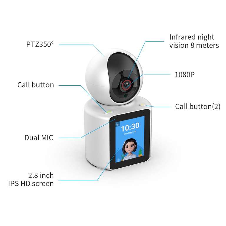 Caméra de surveillance IP WiFi SANNCE C31 avec Écran 2.8" - 1080p, 360°, Appel vidéo, Vision nocturne, Détection de mouvement
