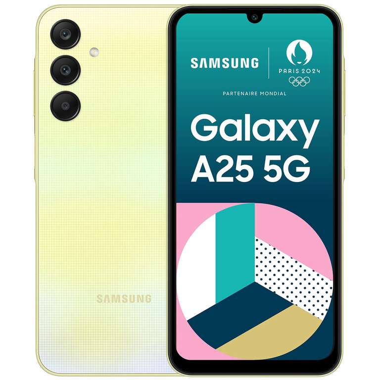 Smartphone 6.5" Samsung Galaxy A25 5G - 128Go Lime + Forfait sans engagement 130go 5g à 12,99€ (via ODR de 40€)