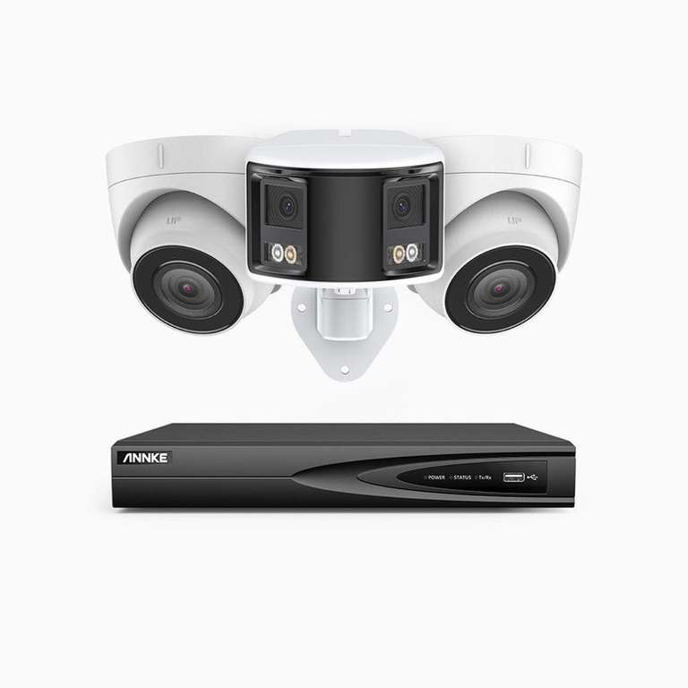 Système de vidéosurveillance PoE ANNKE - 1x Caméra panoramique FCD600 6MP + 2x Caméras C800 4K 8MP + Enregistreur vidéo NVR 8CH