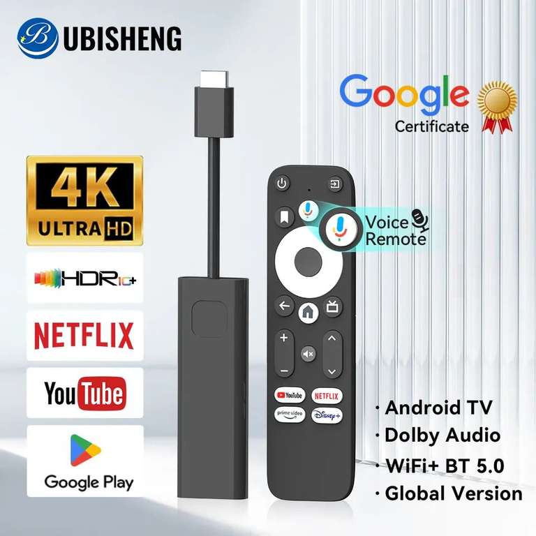 Dongle Android TV 4K Certifié UBISHENG GD1 S905Y4