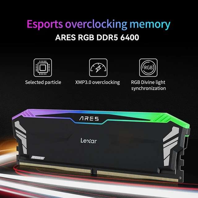 Mémoire RAM DDR5 Lexar Ares 6400 Mhz CL32 RGB - 32 go (16 go x 2) - Noir/Blanc