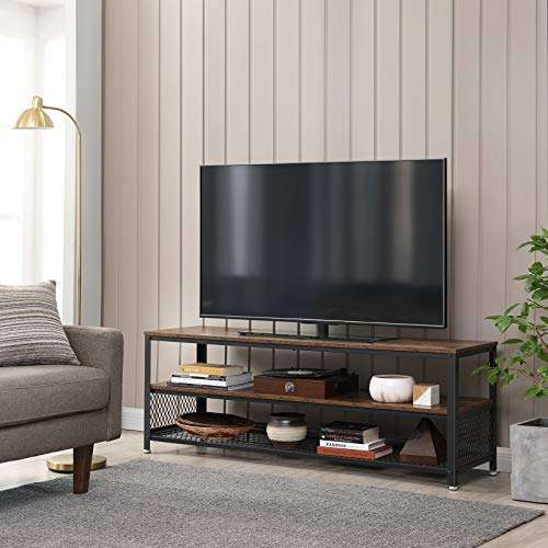 Meuble TV Vasagle avec étagères de rangement - Cadre en Acier, Marron et Noir, 140 x 40 x 52 cm (Vendeur tiers)