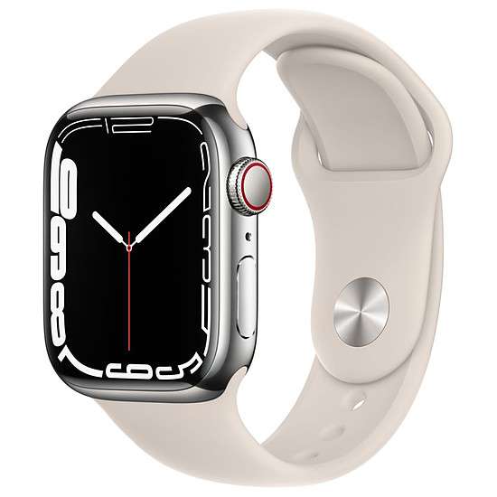 Montre connectée Apple Watch Series 7 - Argent, Bracelet Sport Lumière stellaire, Cellular, 41 mm