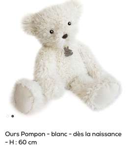 Peluche ours Doudou et Compagnie Pompon - 60 cm, blanc