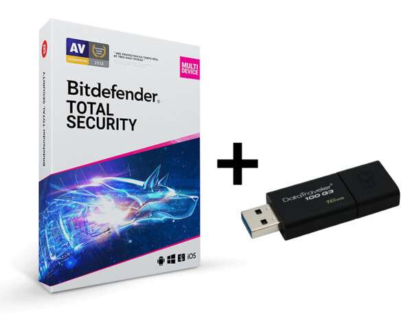 Licence Antivirus Bitdefender Total Security (2 ans - 10 postes) + Clé USB DataTraveler - 32 Go