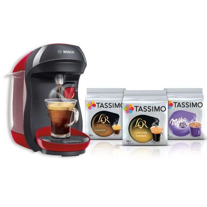 Machine à boissons chaudes Bosch Tassimo Happy TAS1003 - 1400 W, 0.7 litre, Rouge/Noir + 3 paquets de dosettes inclus