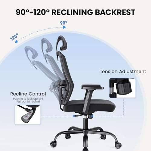 Chaise de bureau ergonomique Noblewell - Soutien lombaire, Appuie-tête et accoudoirs réglables, Mode à bascule - Noir (Vendeur tiers)