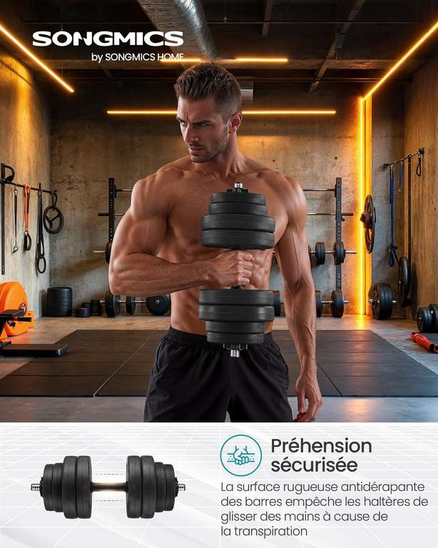 Kit haltères musculation haltères réglables 25 kg 3 en 1 ensemble de poids réglable avec barre d'extension bleu