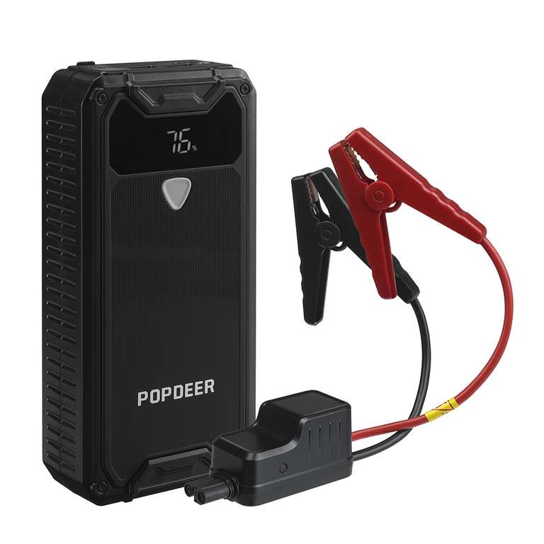 Démarreur de voiture portable POPDEER PD-JX1 - 1500A, 15000mAh, avec lampe  de poche LED, Powerbank, Alimentation d'urgence –
