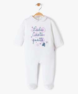 Pyjama bébé en velours imprimé col Claudine Lulu Castagnette - blanc, 1 à 36 mois