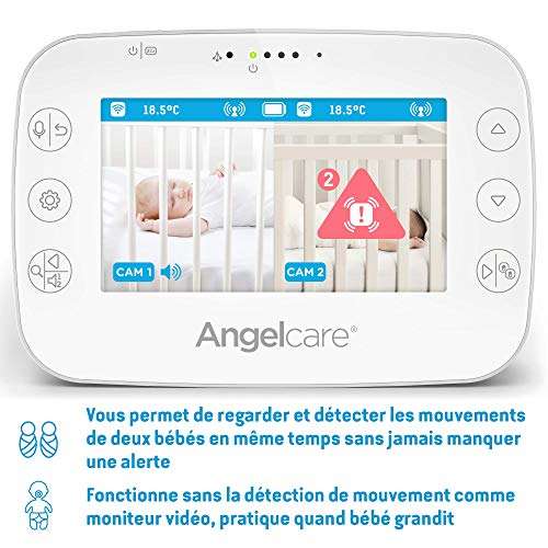 Babyphone Vidéo Angelcare AC327 avec Détecteur de Mouvements - Affichage de la Température 4,5 pouces - Vision Nocturne à Infrarouge