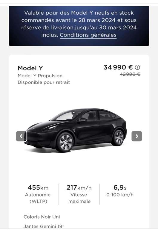 Voiture électrique Tesla modèle Y Propulsion (bonus déduit)