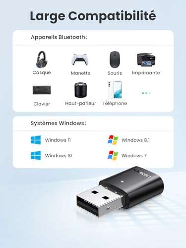 Dongle Ugreen Bluetooth 5.0 pour PC - Compatible manettes PS4 / PS5 / Xbox One / Xbox Series X|S / Switch Pro (Vendeur Tiers, via coupon)