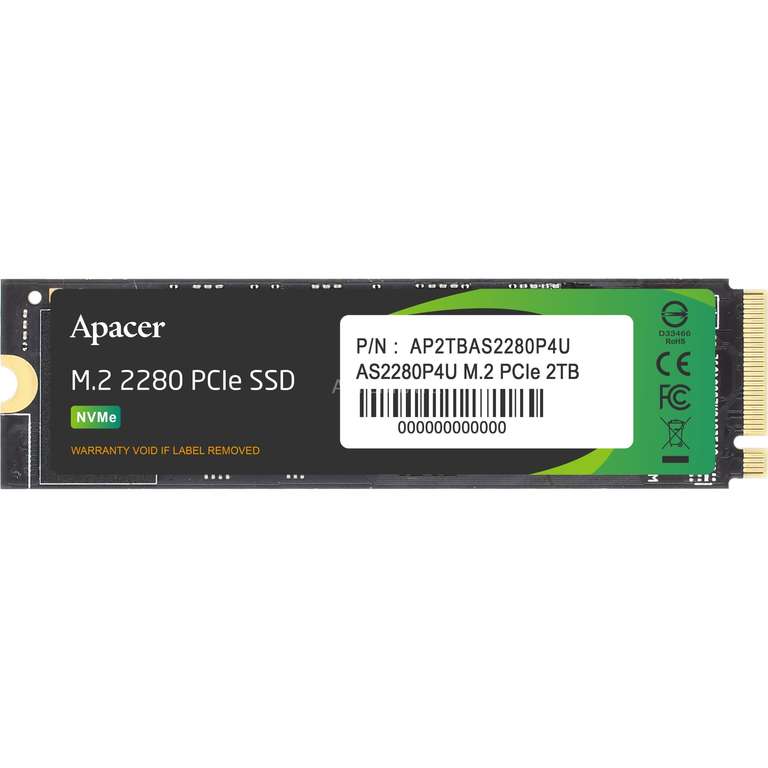 SSD interne M.2 NVMe Apacer AS2280P4U - 2 To, PCIe 3.0, TLC 3D