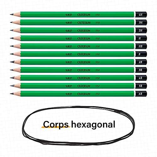 Boîte de 12 Crayons à Papier BIC - Ecriture Criterium 550, Mine Grasse Et Résistante - Couleur Grise, HB