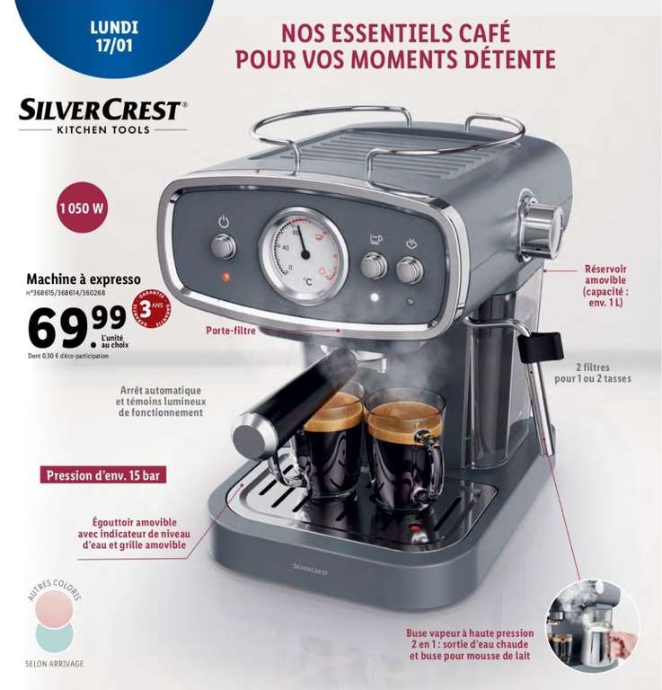 Machine à café expresso automatique Silvercrest Kitchen Tools - 1050W, 1L