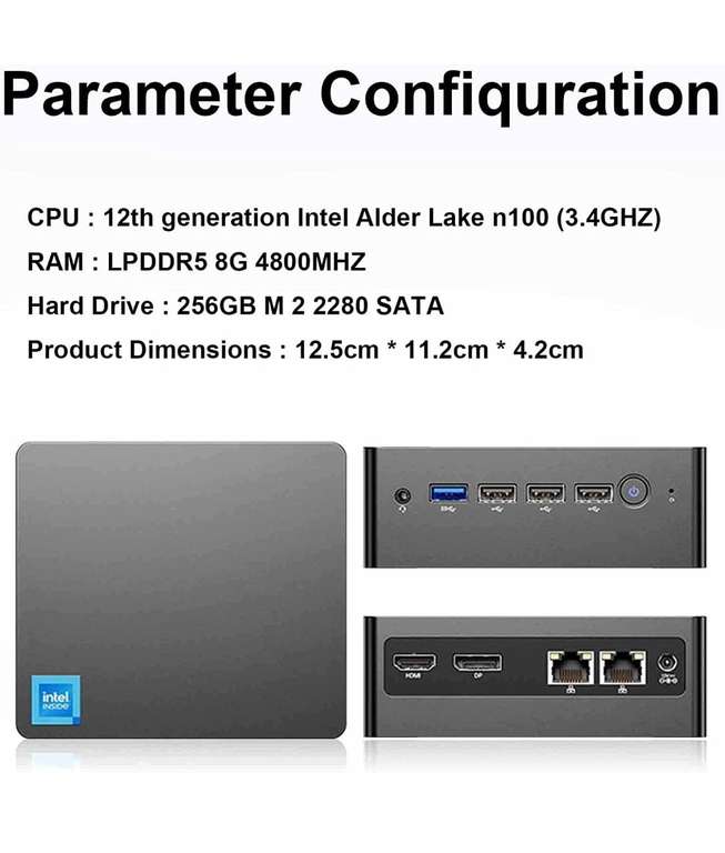 Mini PC Ailrinni N100 - 8Go de Ram DDR5, 256Go SSD, double RJ45 (Vendeur Tiers)