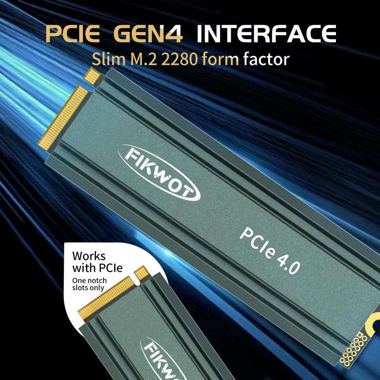 SSD Interne M.2 Fikwot FN955 - 1To PCIe Gen4 - Jusqu'à 7350Mo/s, Cache SLC Dynamique avec dissipateur (Vendeur Tiers)