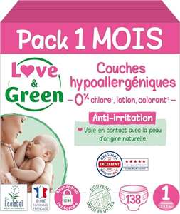 Pack de Couches bébé Love & Green - Taille 1, 138 Couches