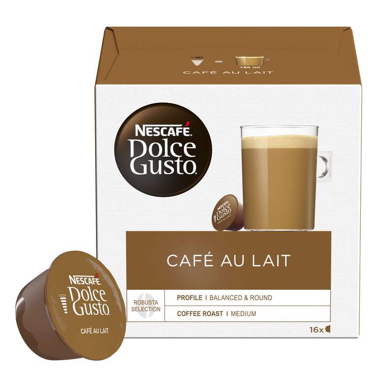 Lot de 96 capsules Nescafé Dolce Gusto Café au Lait (Pack de 6 boîtes x 16)