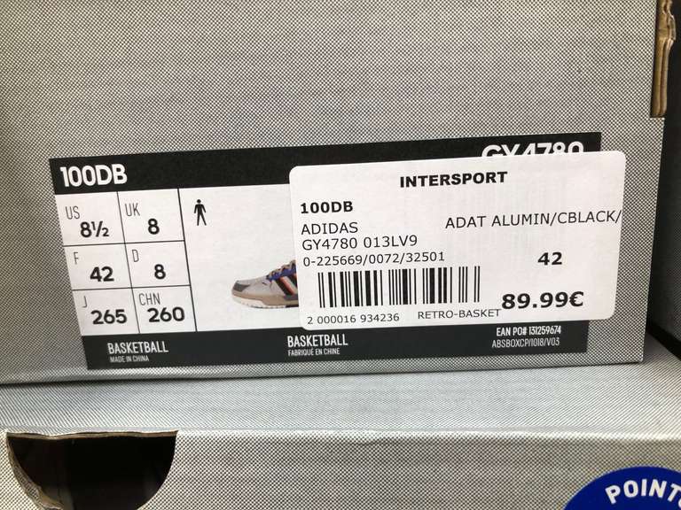 Chaussures Adidas 100DB - Retro-Basket - 45€ - Intersport Outlet Lorient (56)
