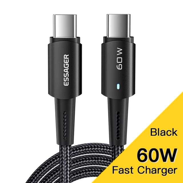 Câble USB Type-C Essager - 50 cm, 60 W, noir (frais de port inclus)