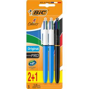 Lot de 3 stylos bille Bic 4 couleurs rétractables pointe moyenne (Via 0.65€ sur la carte de fidélité)