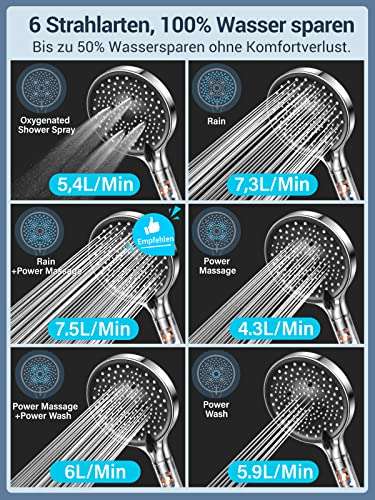 Pommeau De Douche Haute Pression 6 Jets - Anti-calcaire Avec Billes Filtrantes - Économie D'eau - Compatible G1/2 - Argent