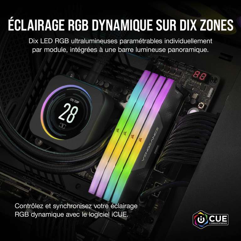 Kit mémoire Ram DDR5 Corsair vengeance RGB 32 Go (2x16 Go) - 7200MHz, CL34 Intel XMP