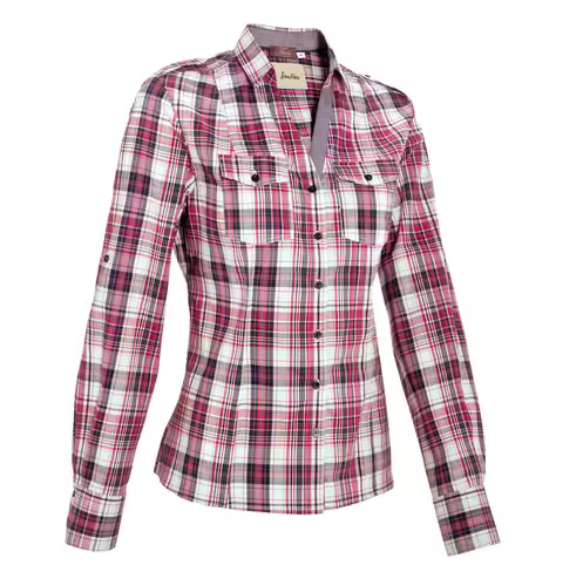 Chemise manches longues à carreaux équitation Okkso Sentier pour Femme - rose et blanc