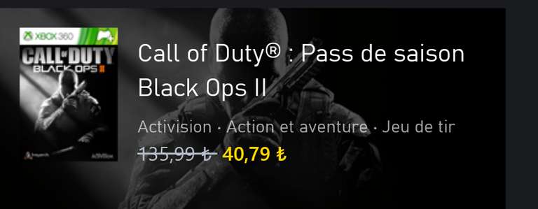 Season Pass Call of Duty Black OPS II sur Xbox (Dématérialisé - Store Turquie)