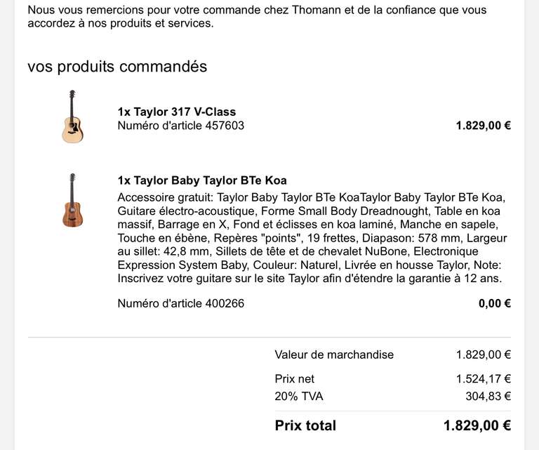 Guitare Baby Taylor B Te Koa Offerte Pour L’achat D’un Modèle De La Selection