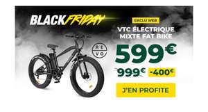 VTC électrique mixte Revoe Fat Bike - Batterie 360 Wh, Jusqu'à 40 km d'autonomie, couple 32 Nm