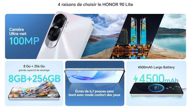 Smartphone 6.7" Honor 90 Lite 5G - Triple Caméra 100 Mpx, 8Go de RAM,+256 Go,90 Hz, 4 500 mAh (Via coupon)
