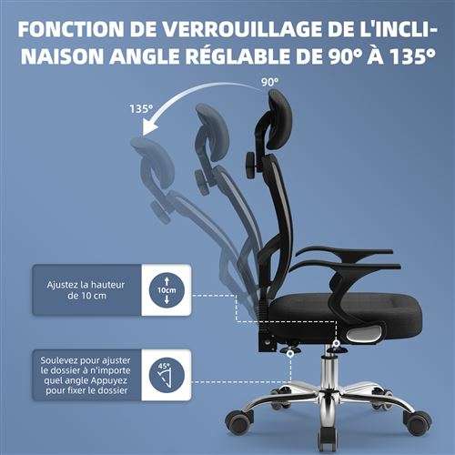 Chaise Bureau - 150 Kg, Inclinable à 135° (Vendeur Tiers)